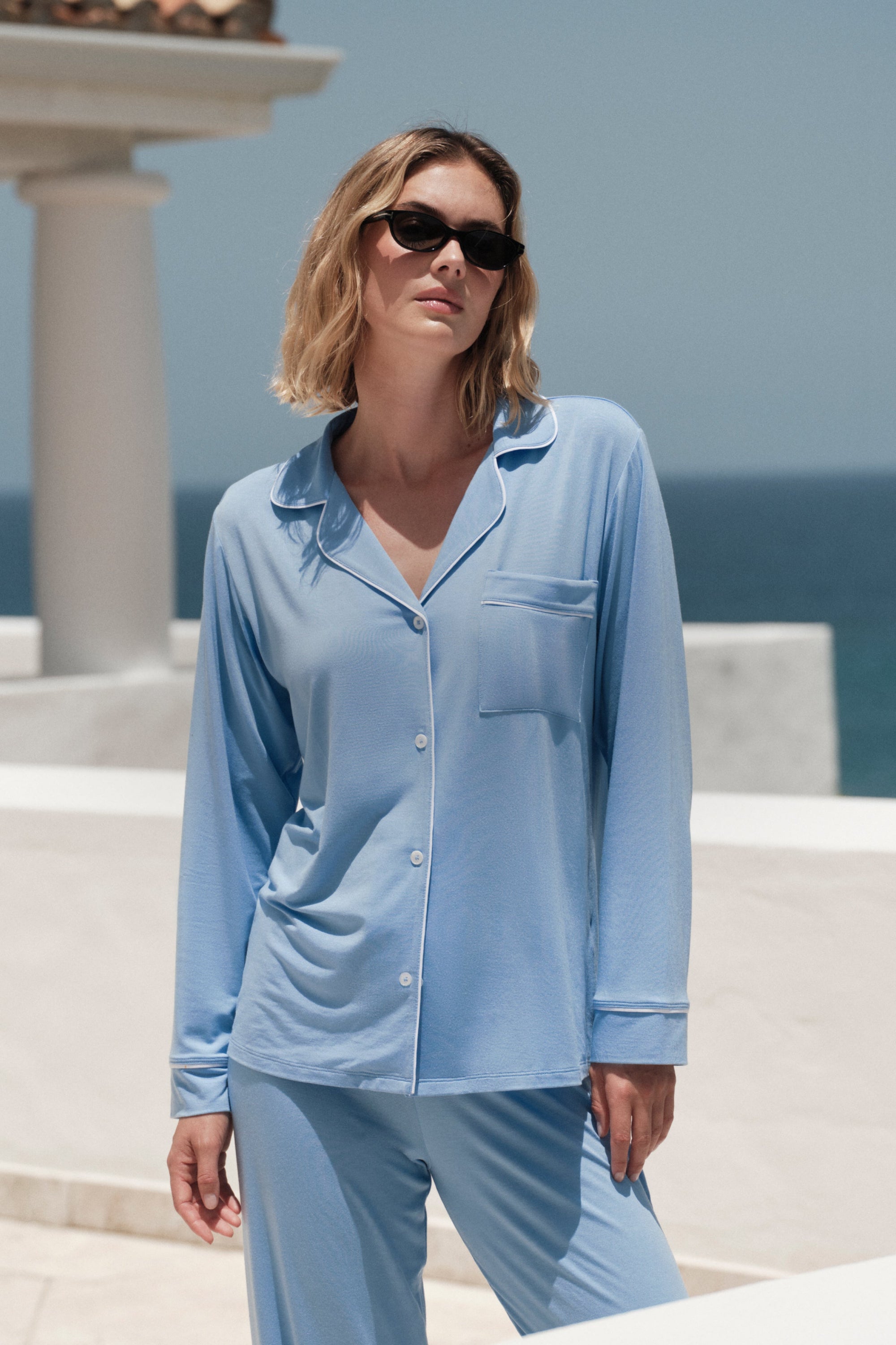 Image of gift box with Gisele TENCEL™ Modal Long PJ Set in Canal Blue Set