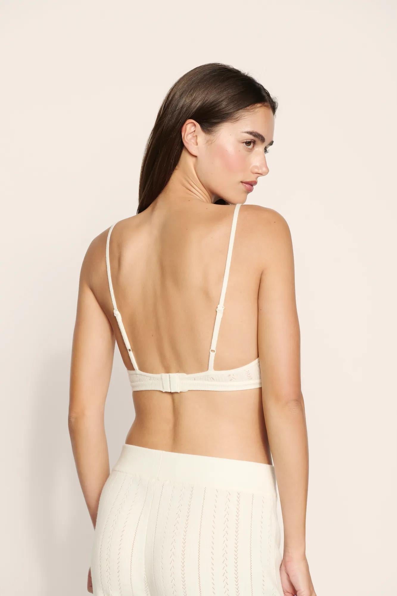 Model is wearing Pointelle Sweater Bralette  in  Ivory