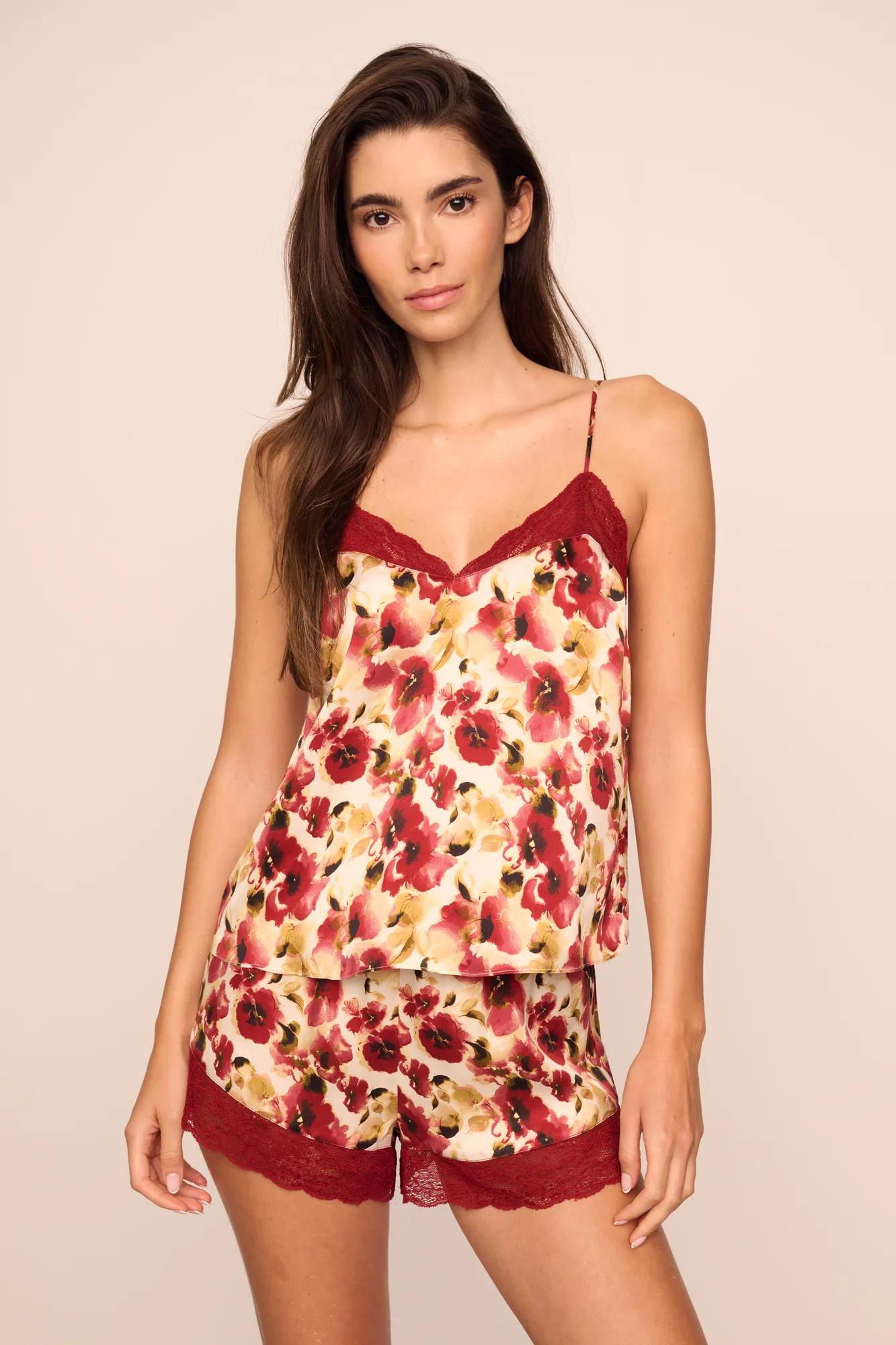 Eberjey x  Lily Aldridge - Washable Silk Printed Lace Cami &amp; Short Set