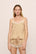 Model is wearing Washable Silk Printed Lace Cami & Short Set in MinkPuff/Champagne