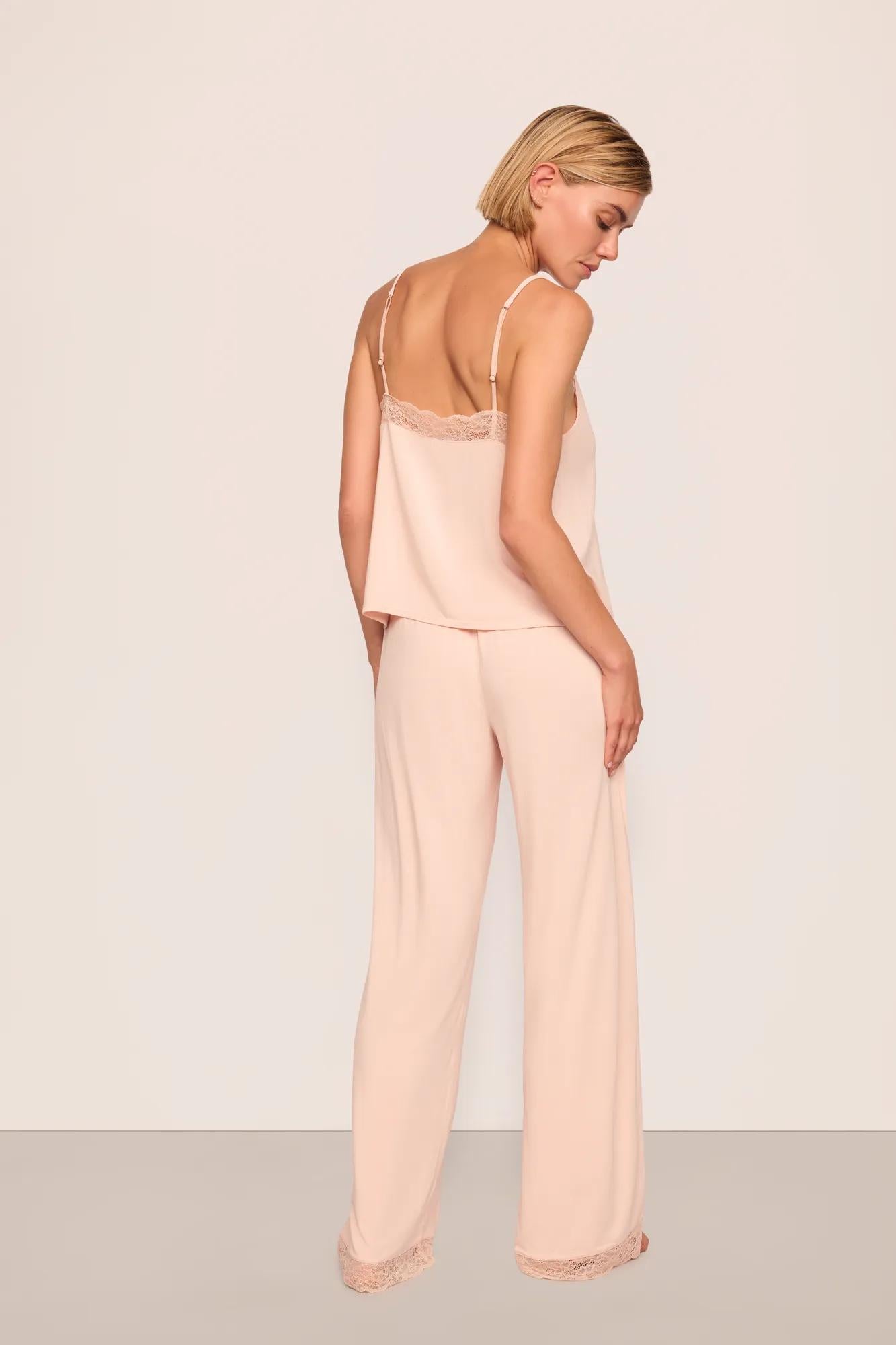 Model is wearing Kari TENCEL™ Modal Cami & Pant PJ Set  in Tea Rose