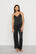 Model is wearing Washable Silk with Lace Embroidery Cami & Pant PJ Set in Black