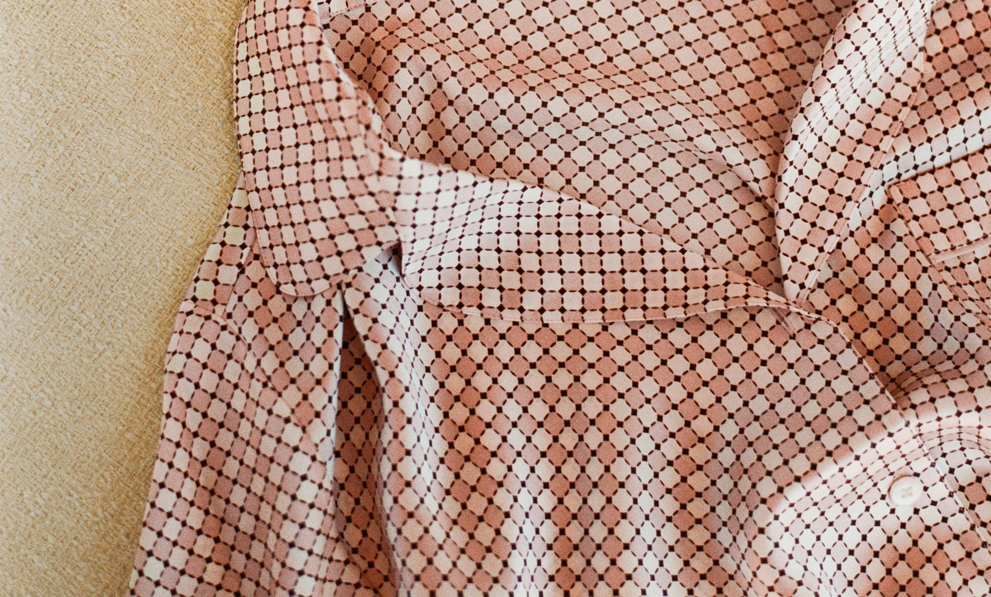 image of Inez Printed Washable Silk PJ In Geo Sphere Silver Pink/Silver Pink