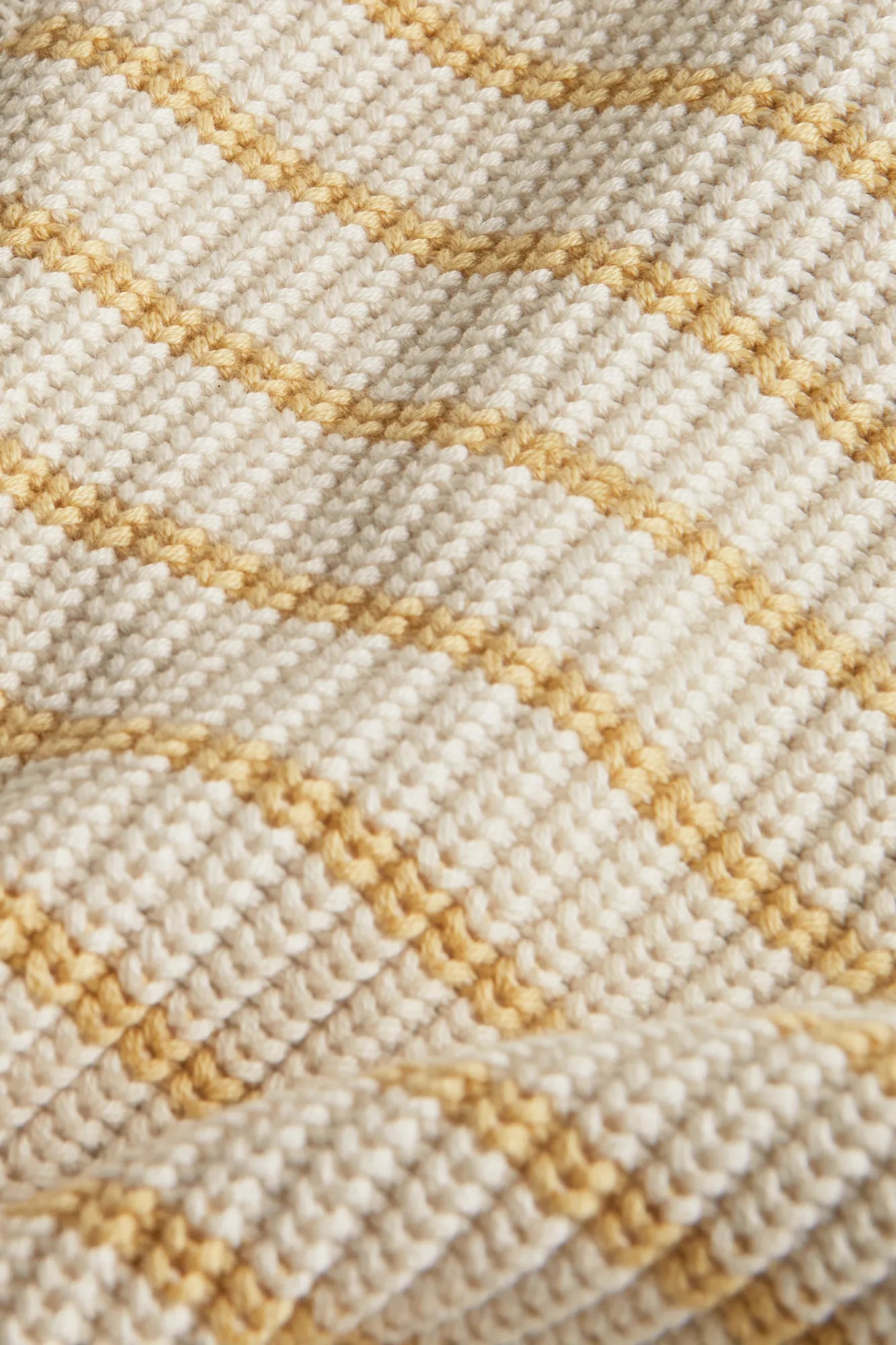 Fabric detail of Coastal Cotton Sweater Polo in Stripe Almond Heather/Sunbeam