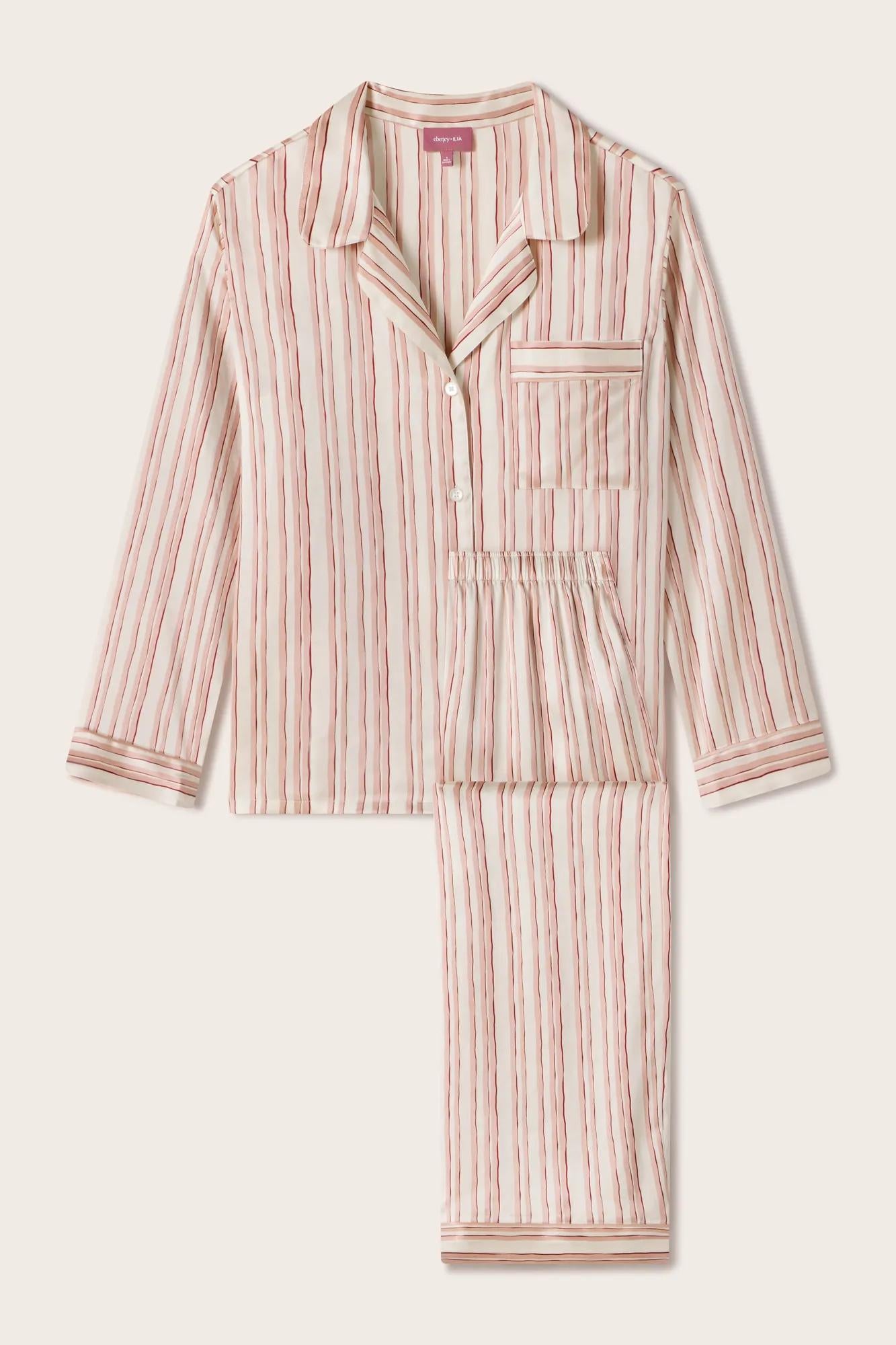 Image of Inez Washable Silk Printed Long PJ Set in Brushstroke Misty Rose/Misty Rose