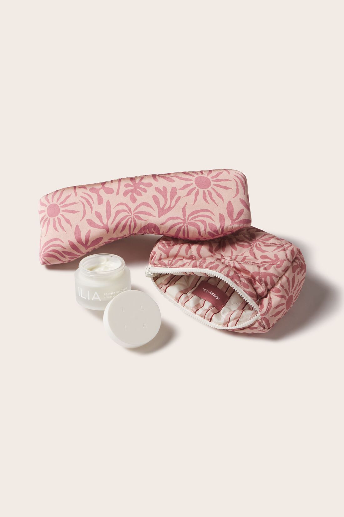 Image of Washable Silk Printed Eye Mask in Bloomscape Misty Rose/Mesa Rose and Reversible pouch