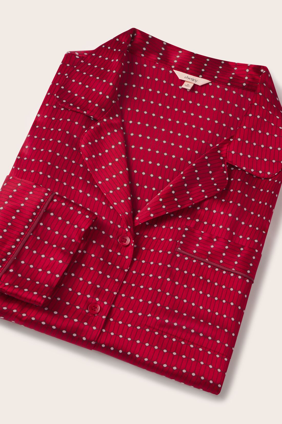 Image of Inez Washable Silk Printed Long PJ Set  in Stained Glass Holly Red/Bordea