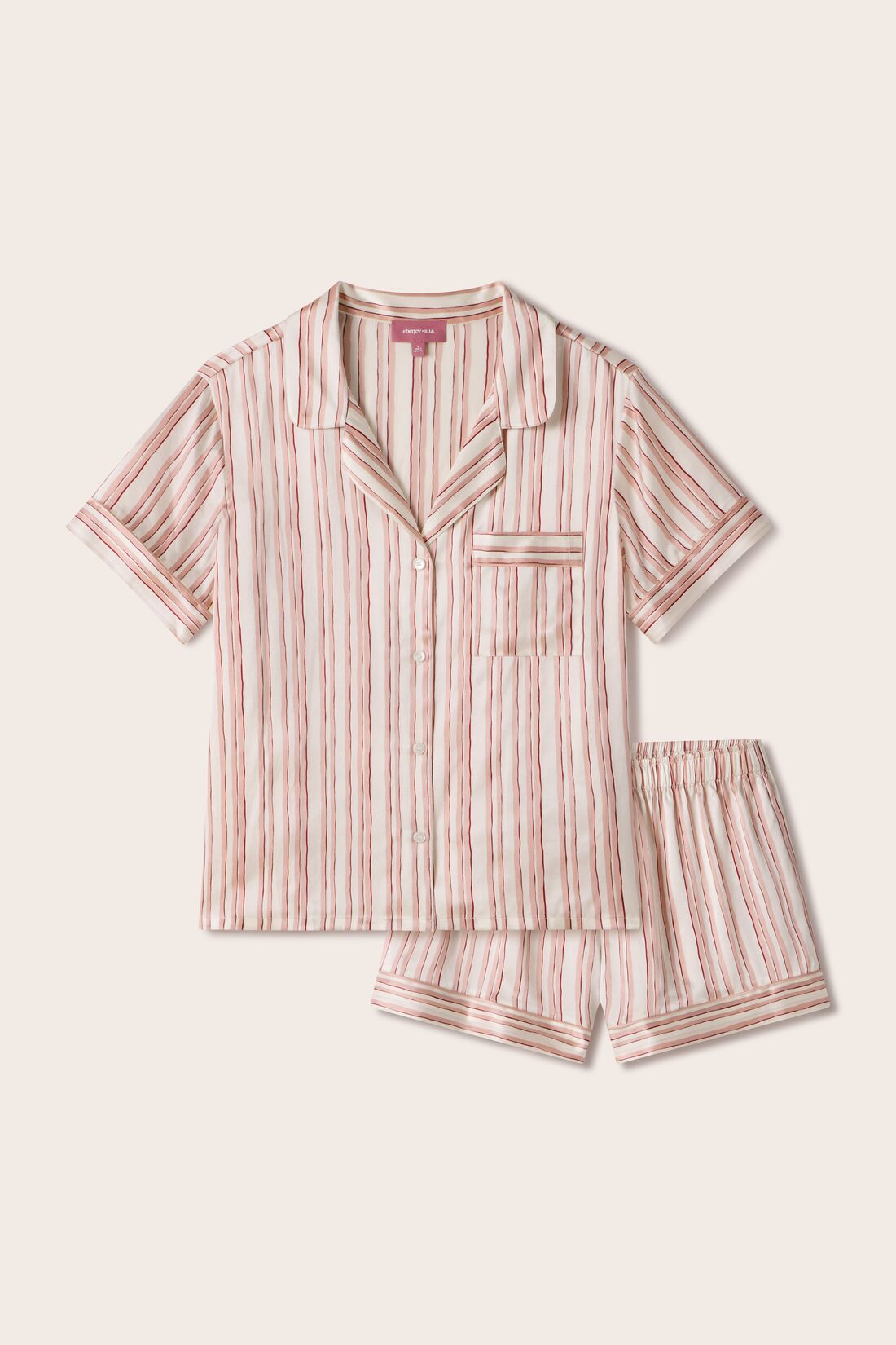 Image of Inez Washable Silk Printed Short PJ Set in Brushstroke Misty Rose/Misty Rose
