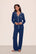 Model is wearing Frida TENCEL™ Modal Long PJ Set in Navy/Ivory