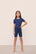 Model is wearing Kids TENCEL™ Modal Unisex Short PJ Set in Navy/Ivory