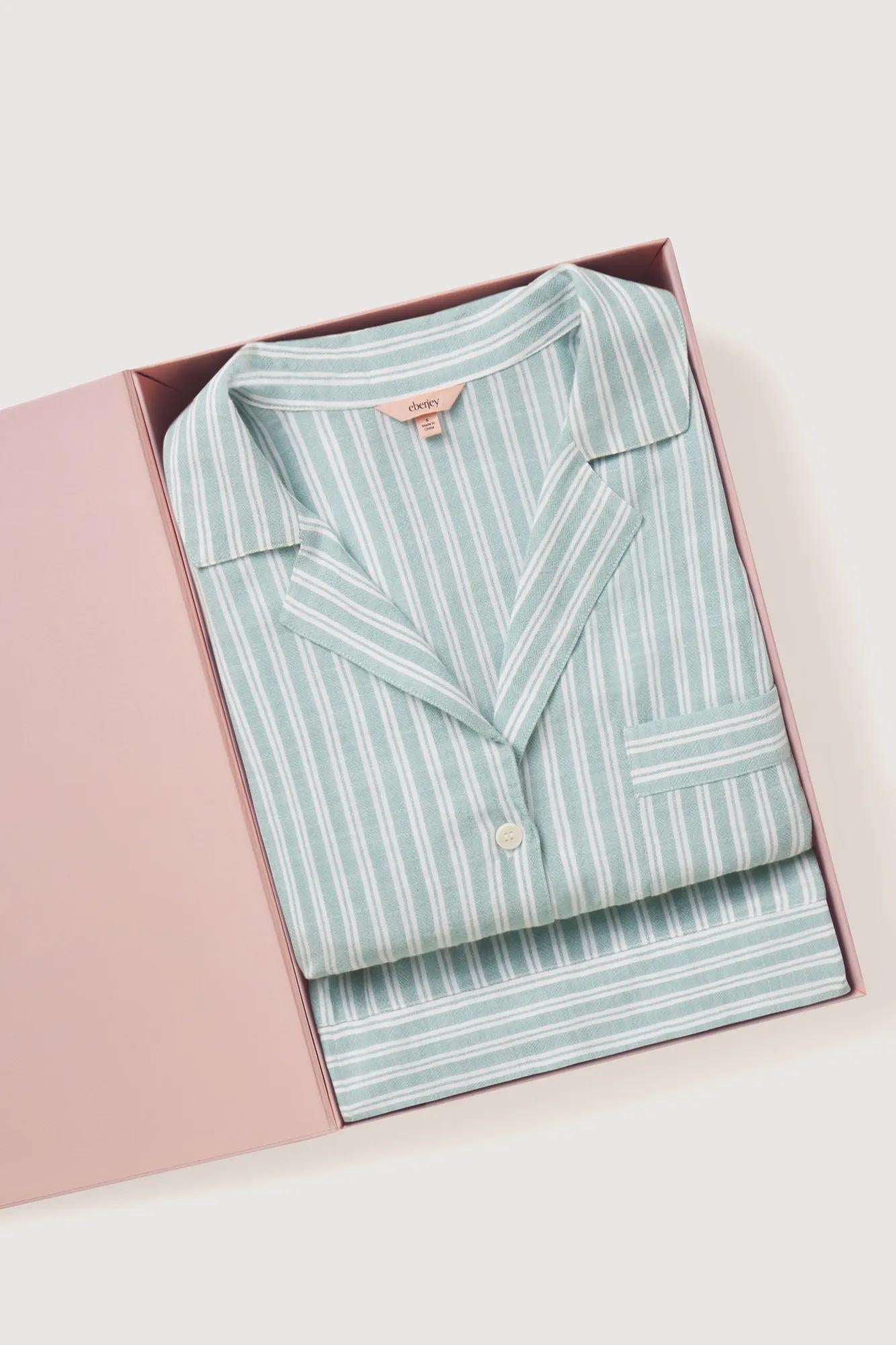 Model is wearing Nautico Long PJ Set in Regatta Stripe Seagrass/White