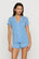 Model is wearing Gisele TENCEL™ Modal Shortie Short PJ Set in Summer Blue/White