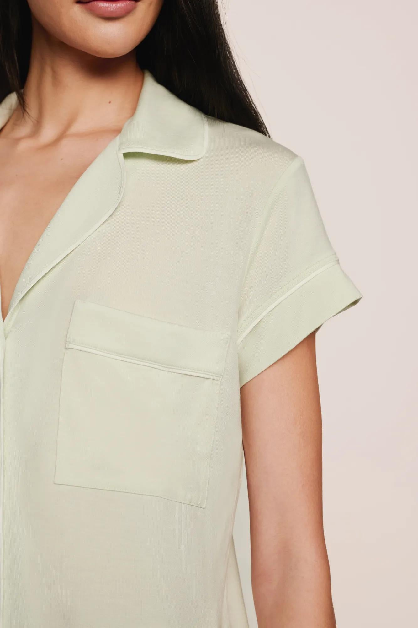 Model is wearing Gisele TENCEL™ Modal Short Sleeve Cropped PJ Set  in Seafoam/Ivory