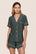 Model is wearing Gisele Printed TENCEL™ Modal Relaxed Short PJ Set  in Duo Stripe Pine/Ivory