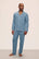 Model is wearing William Printed TENCEL™ Modal Long PJ Set in  Dalmatian Faded Denim/Ivory