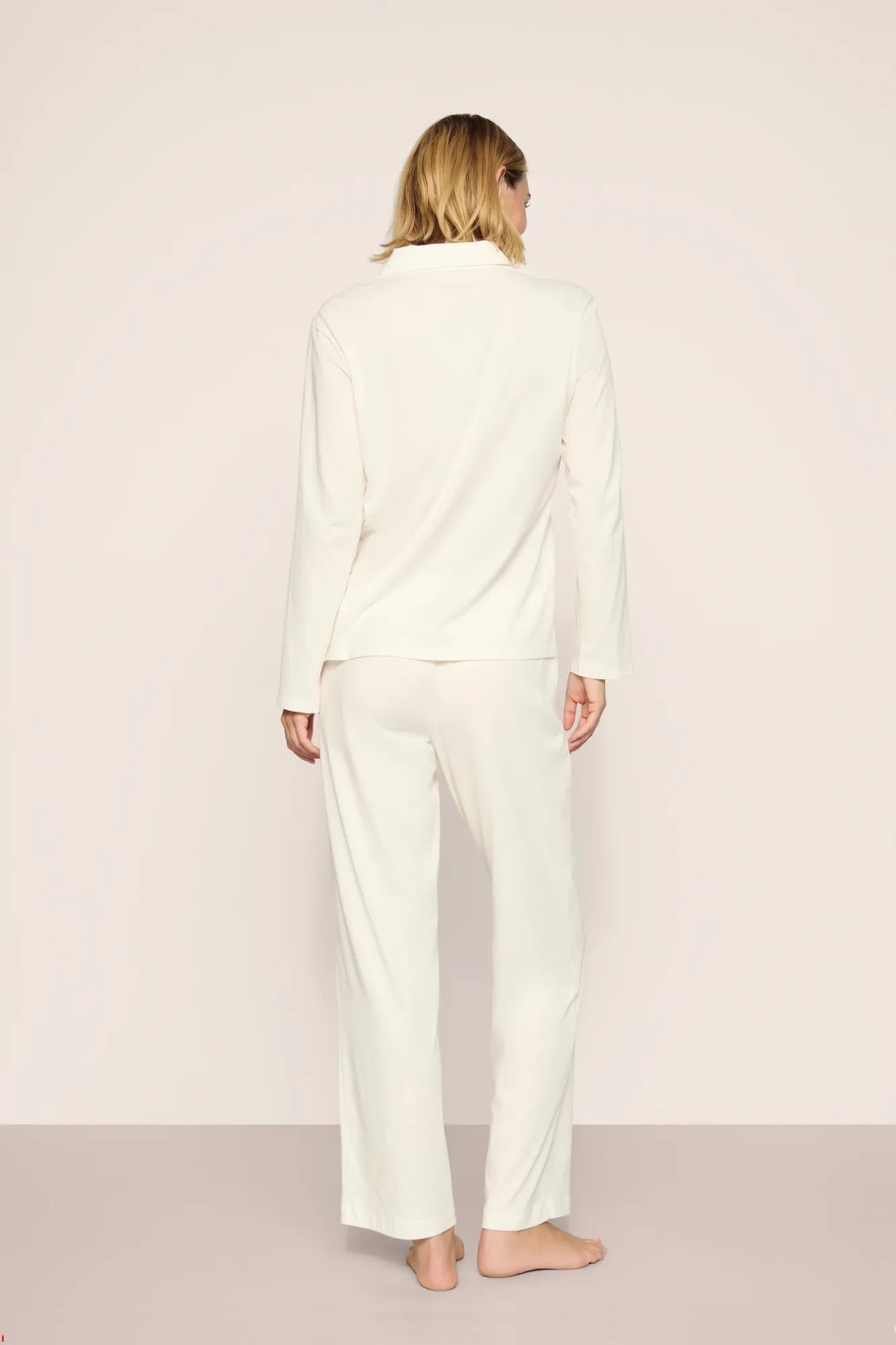 Model is wearing Pima Cotton Long PJ Set  in  Ivory