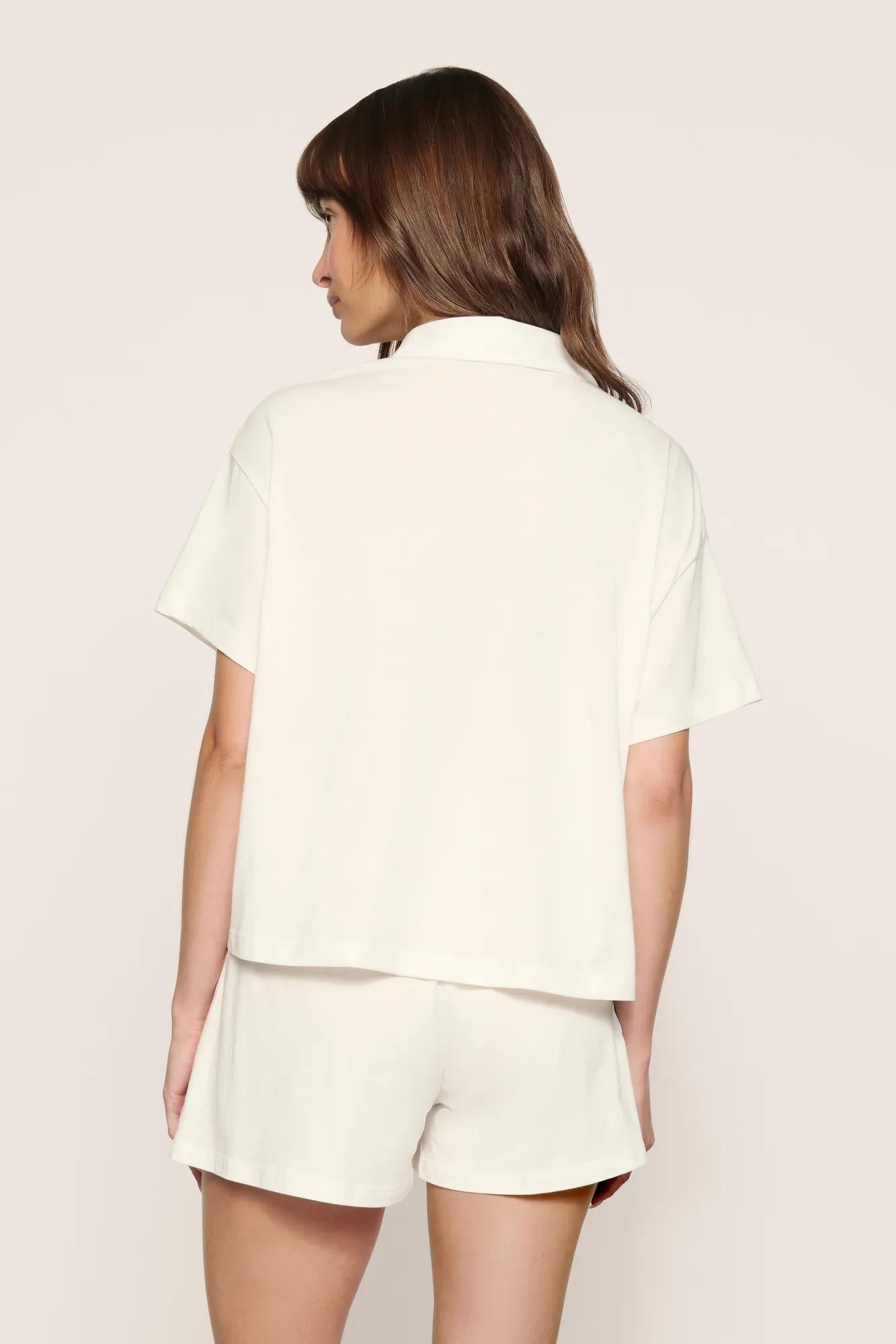 Model is wearing Pima Cotton Short PJ Set  in  Ivory