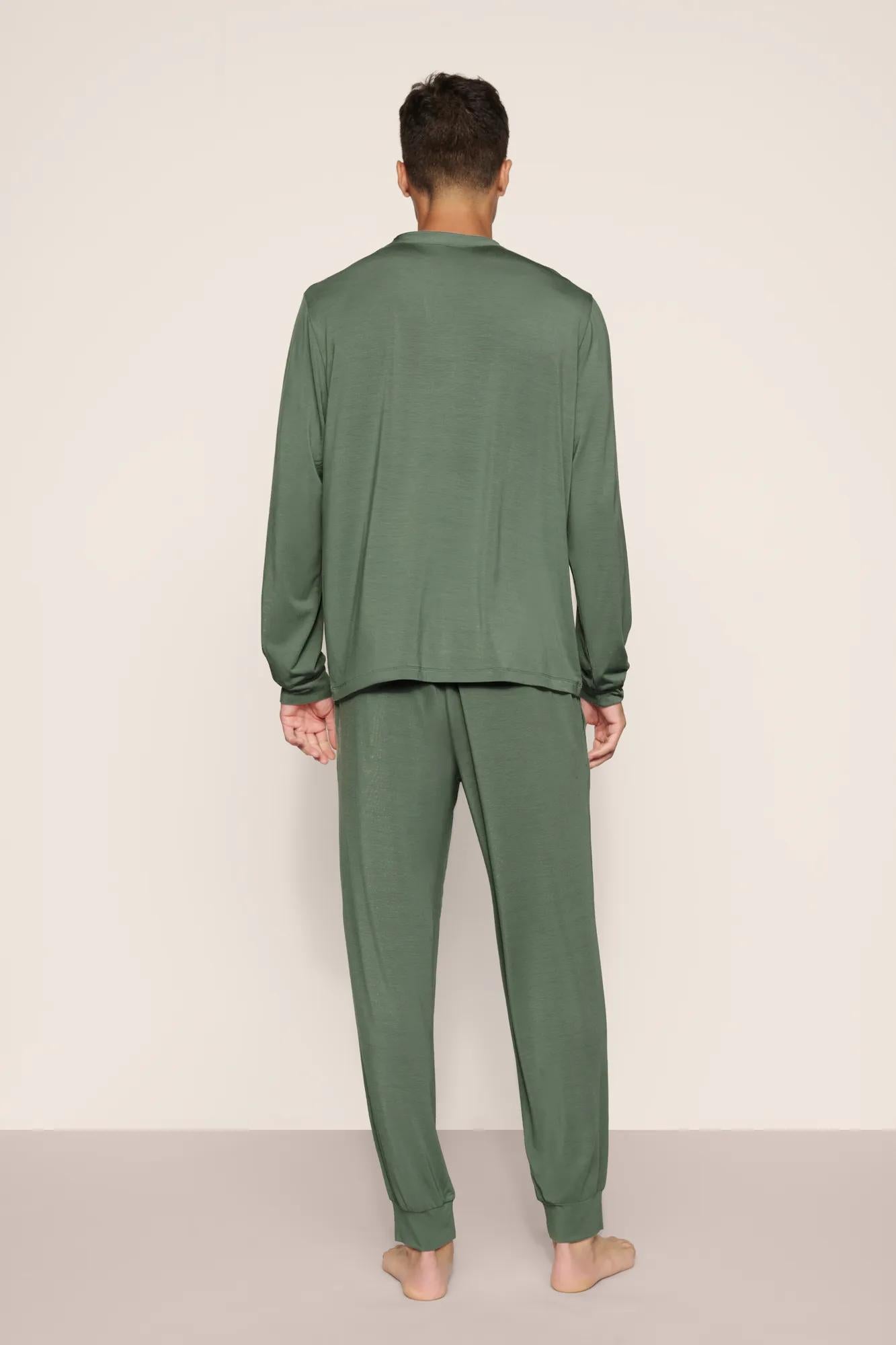 Model is wearing Henry TENCEL™ Modal Long PJ Set  in  Desert Sage