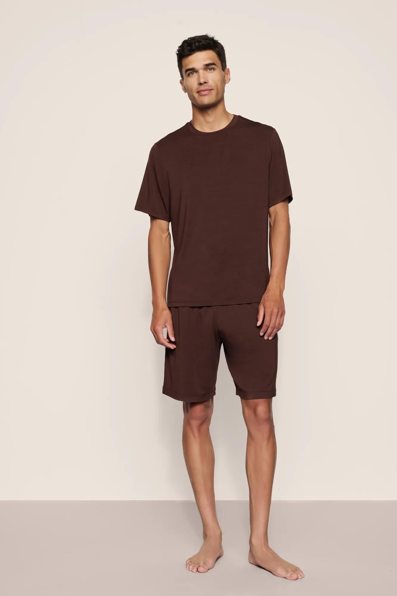 Model is wearing Henry TENCEL™ Modal Short PJ Set in Chocolate