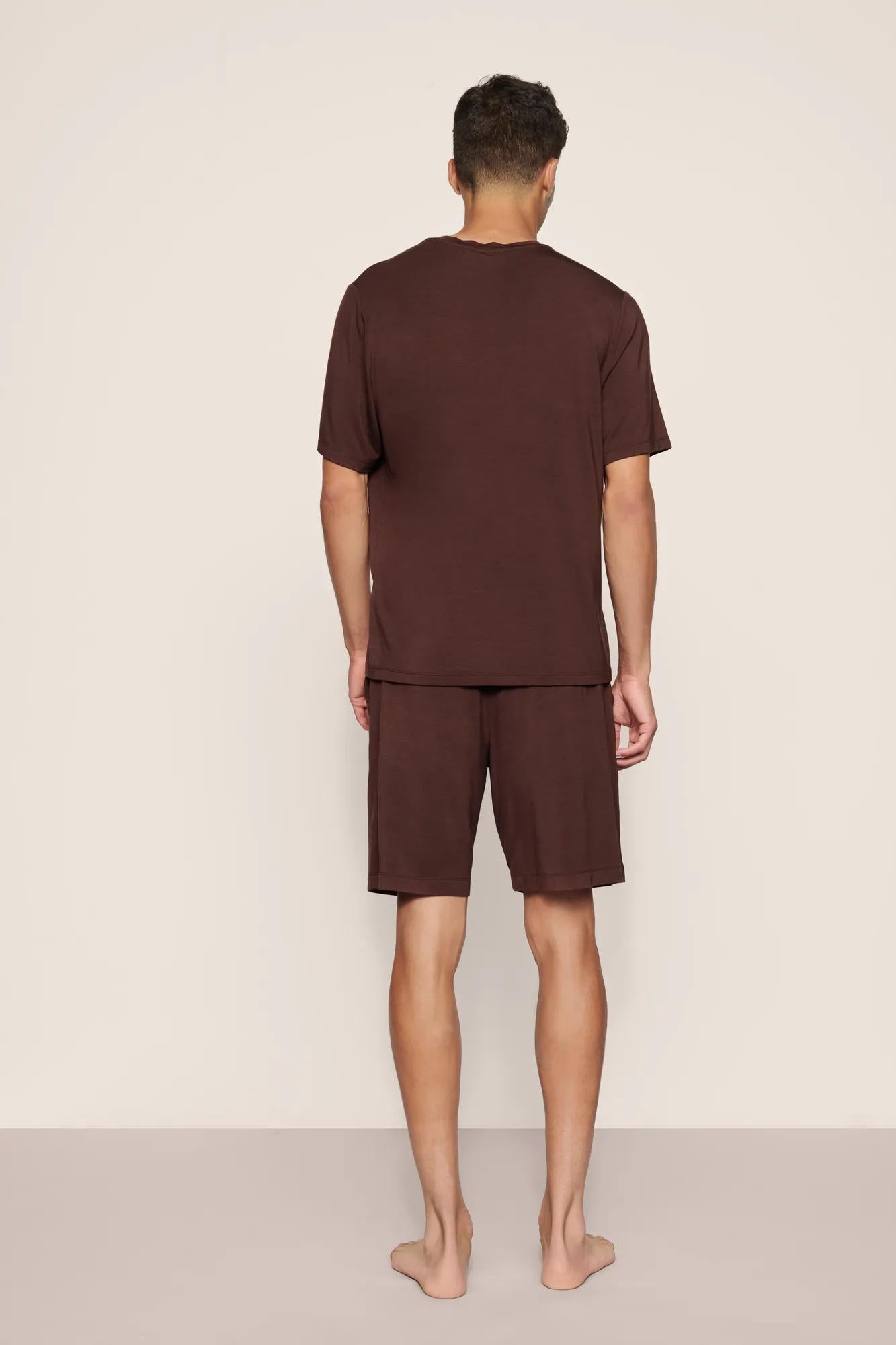 Model is wearing Henry TENCEL™ Modal Short PJ Set in Chocolate
