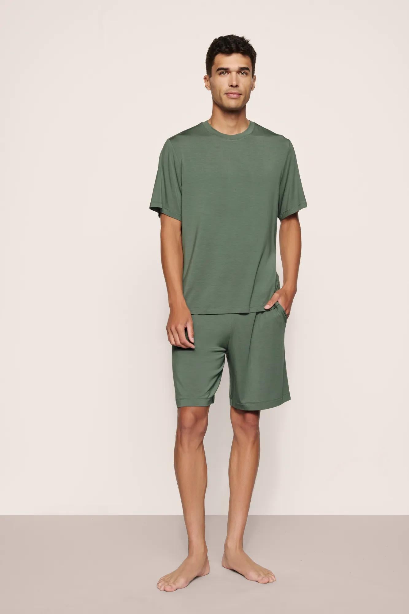 Model is wearing Henry TENCEL™ Modal Short PJ Set  in  Desert Sage