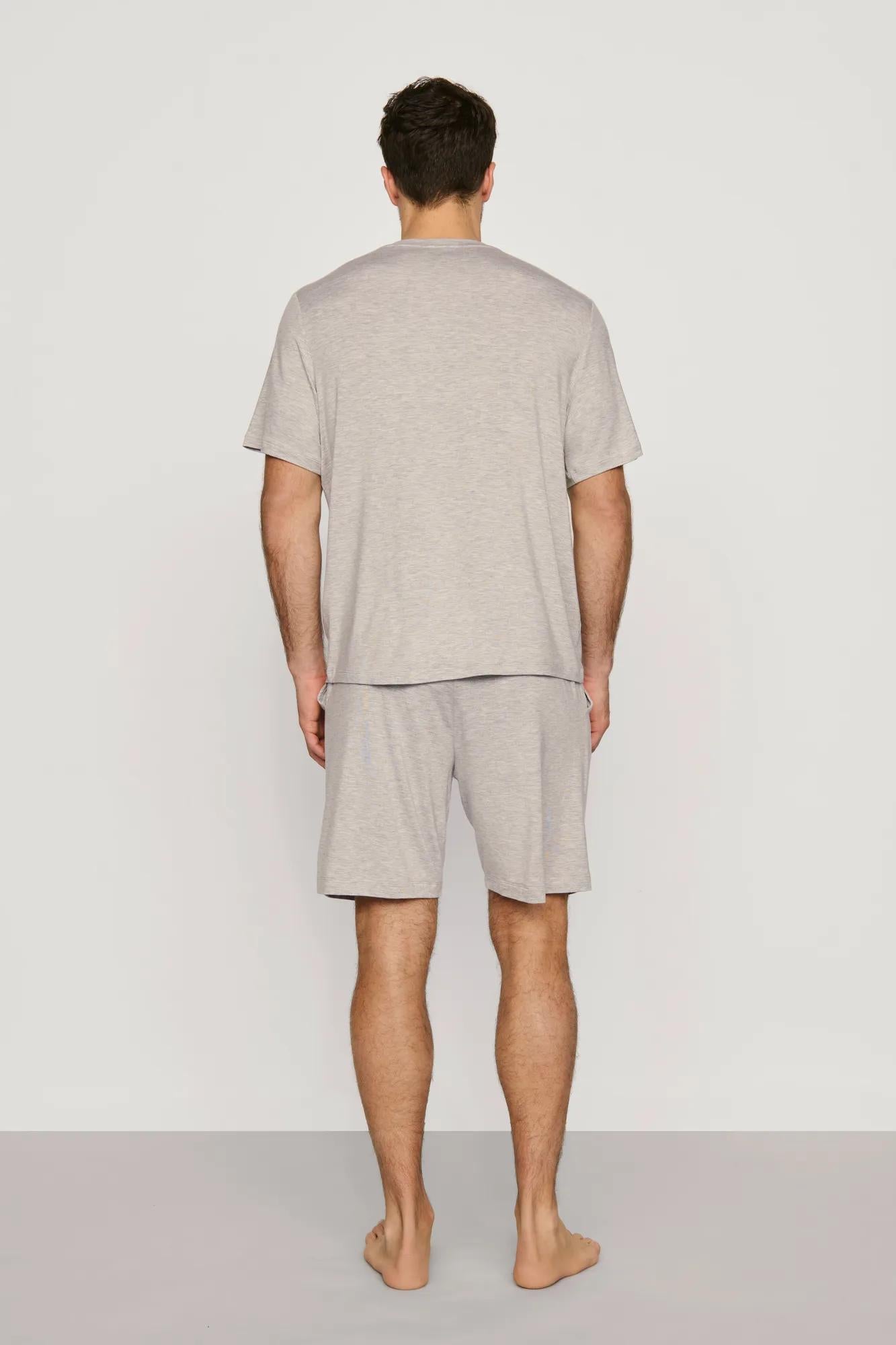 Model is wearing Henry TENCEL™ Modal Short PJ Set in Heather Grey