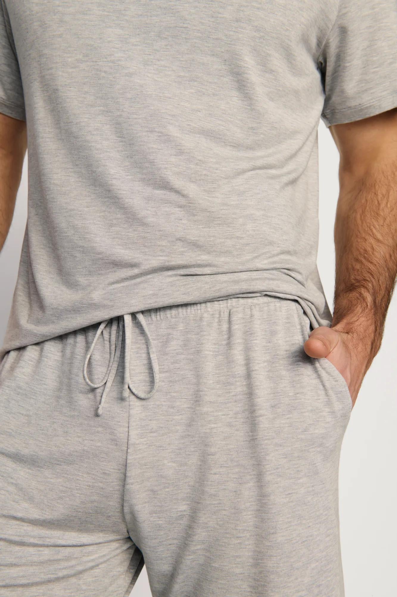 Model is wearing Henry TENCEL™ Modal Short PJ Set in Heather Grey