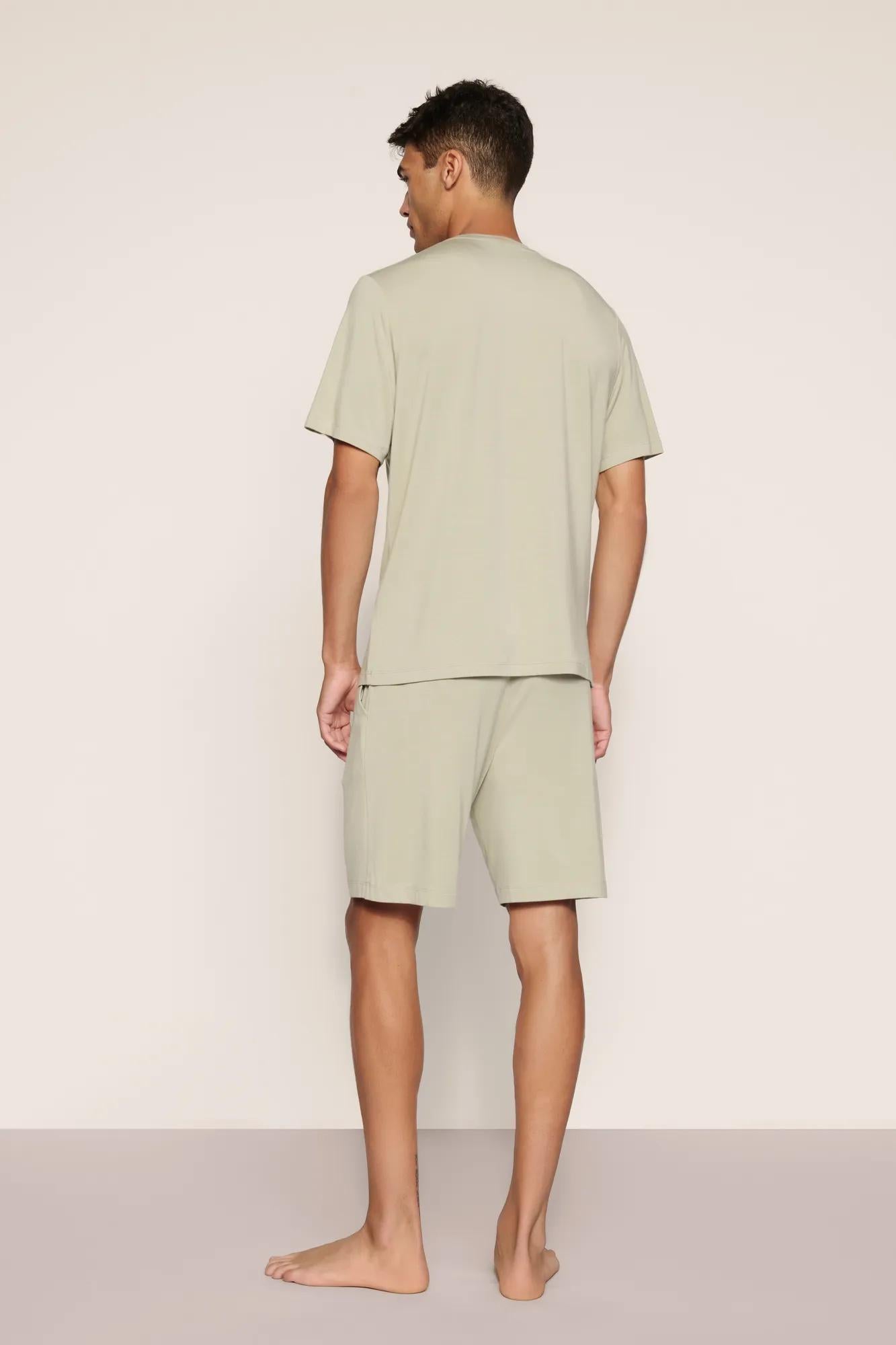 Model is wearing Henry TENCEL™ Modal Short PJ Set  in  Sandstone
