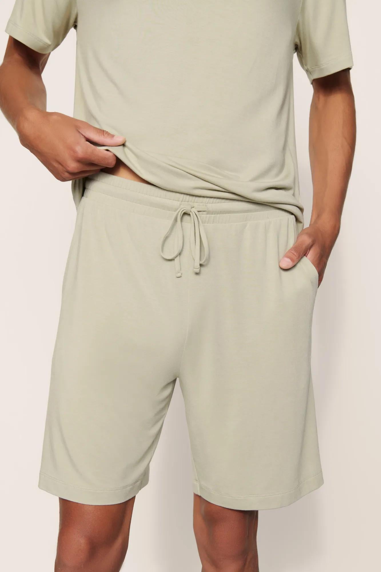 Model is wearing Henry TENCEL™ Modal Short PJ Set  in  Sandstone