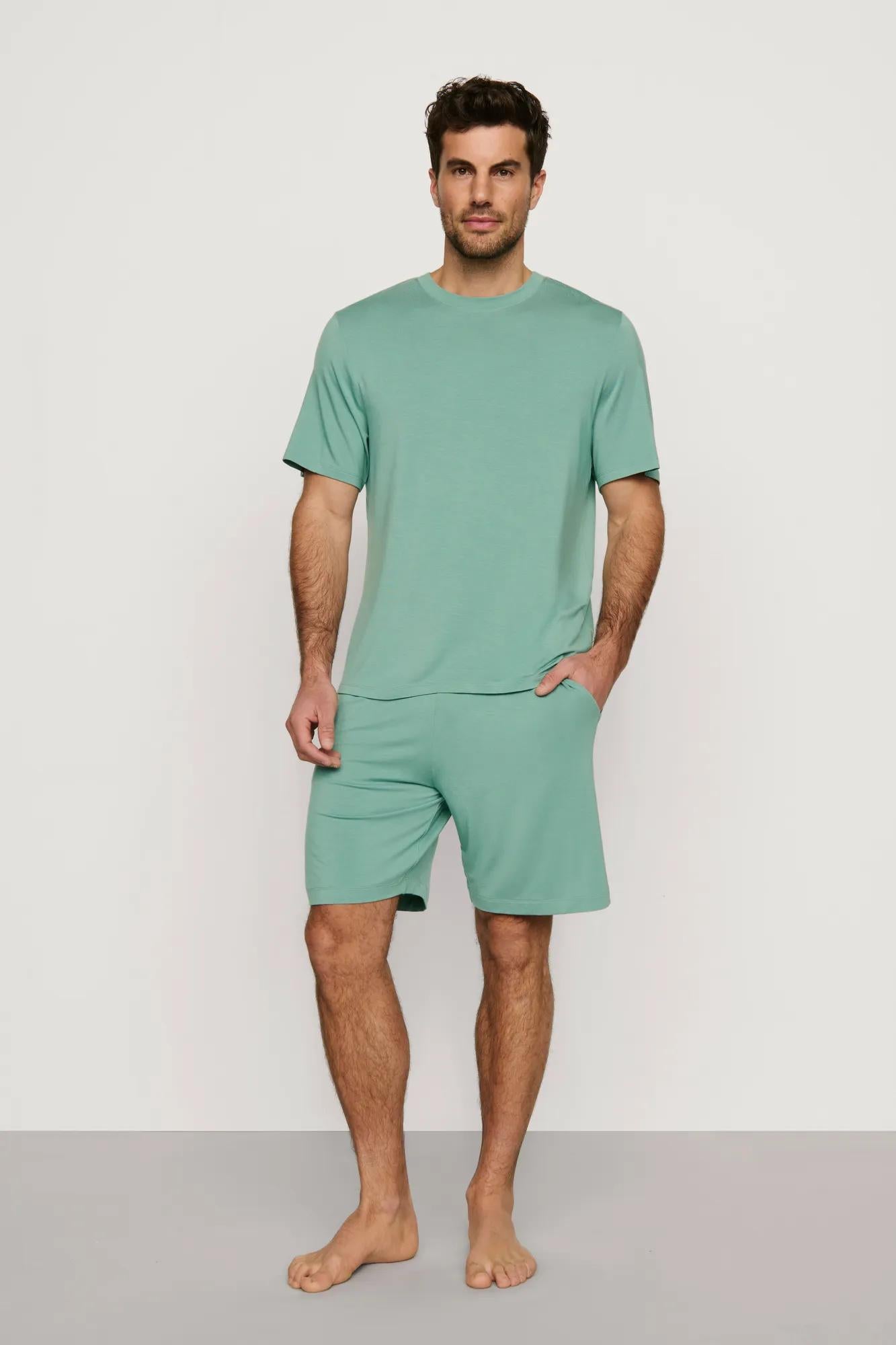 Model is wearing Henry TENCEL™ Modal Short PJ Set in Seagrass