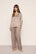 Model is wearing Inez Washable Silk Printed Long PJ Set in Animal Instinct Deep Taupe/Cho