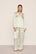 Model is wearing Inez Washable Silk Printed Long PJ Set  in  Abstract Swirl Celadon T/Ivory