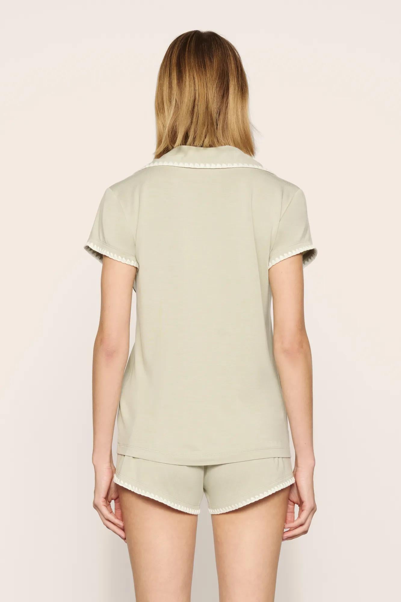 Model is wearing Frida TENCEL™ Modal Shortie Short PJ Set  in  Sandstone/Ivory