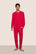 Model is wearing Henry Printed TENCEL™ Modal Long PJ Set  in Nutcracker Holly Red