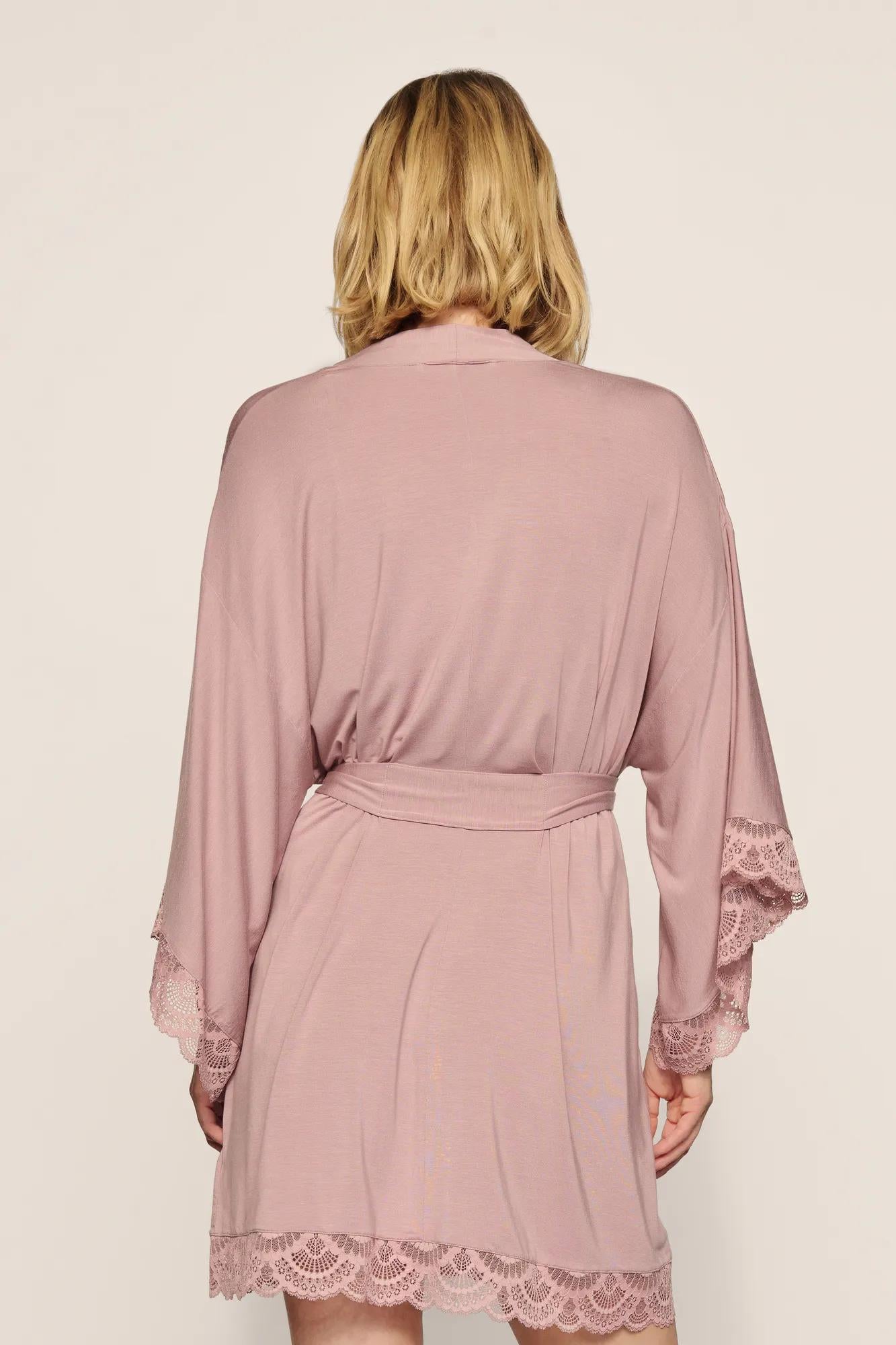 Model is wearing Mariana TENCEL™ Modal Robe in Woodrose