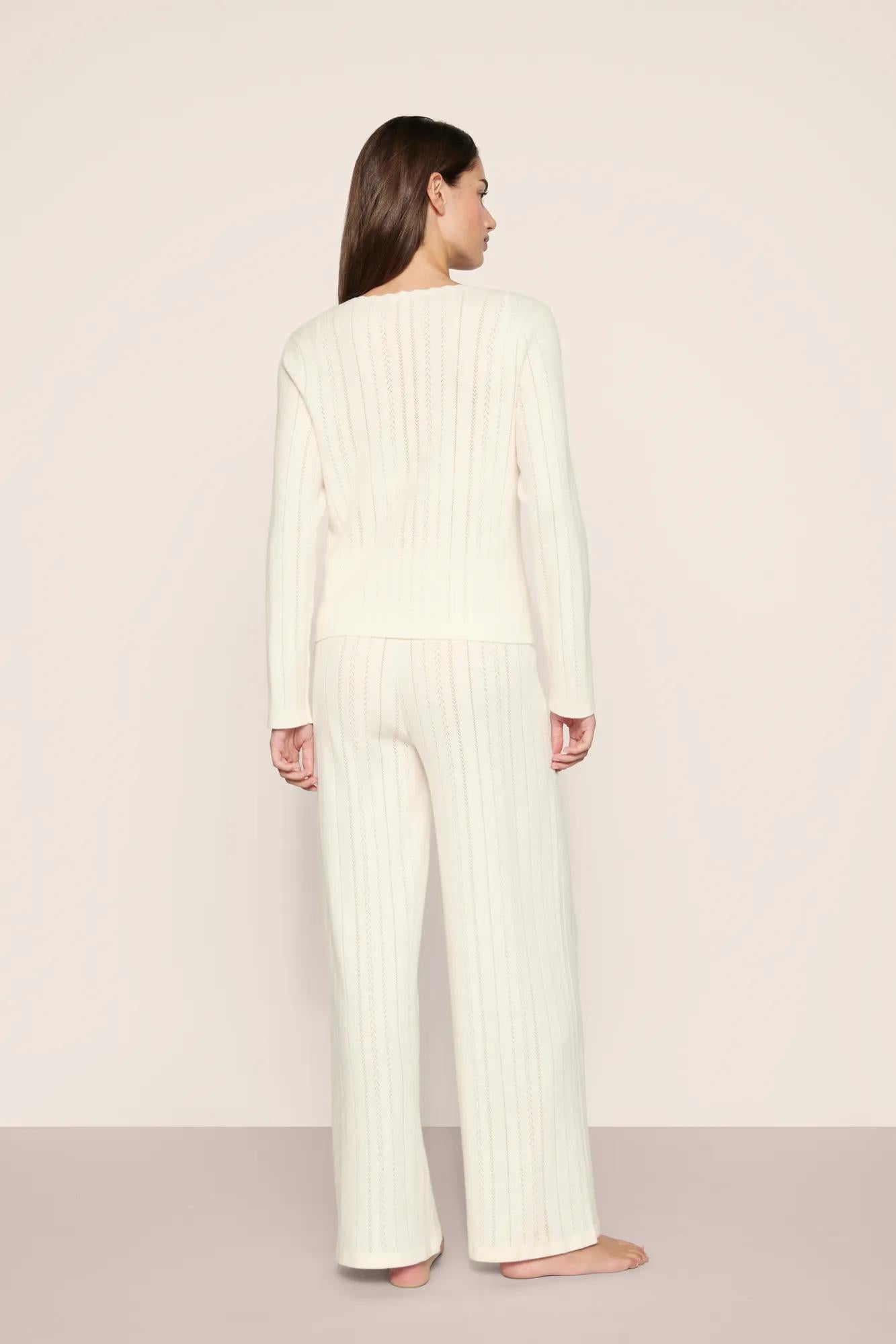 Model is wearing Pointelle Sweater Cardigan  in  Ivory
