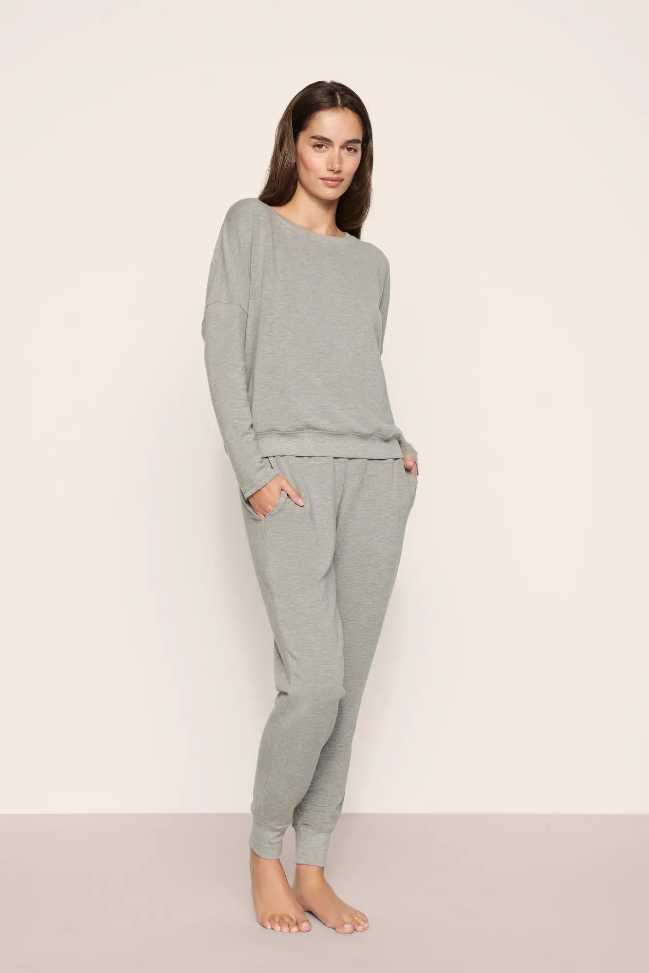 Model is wearing Softest Sweats Jogger in Dark Heather Grey
