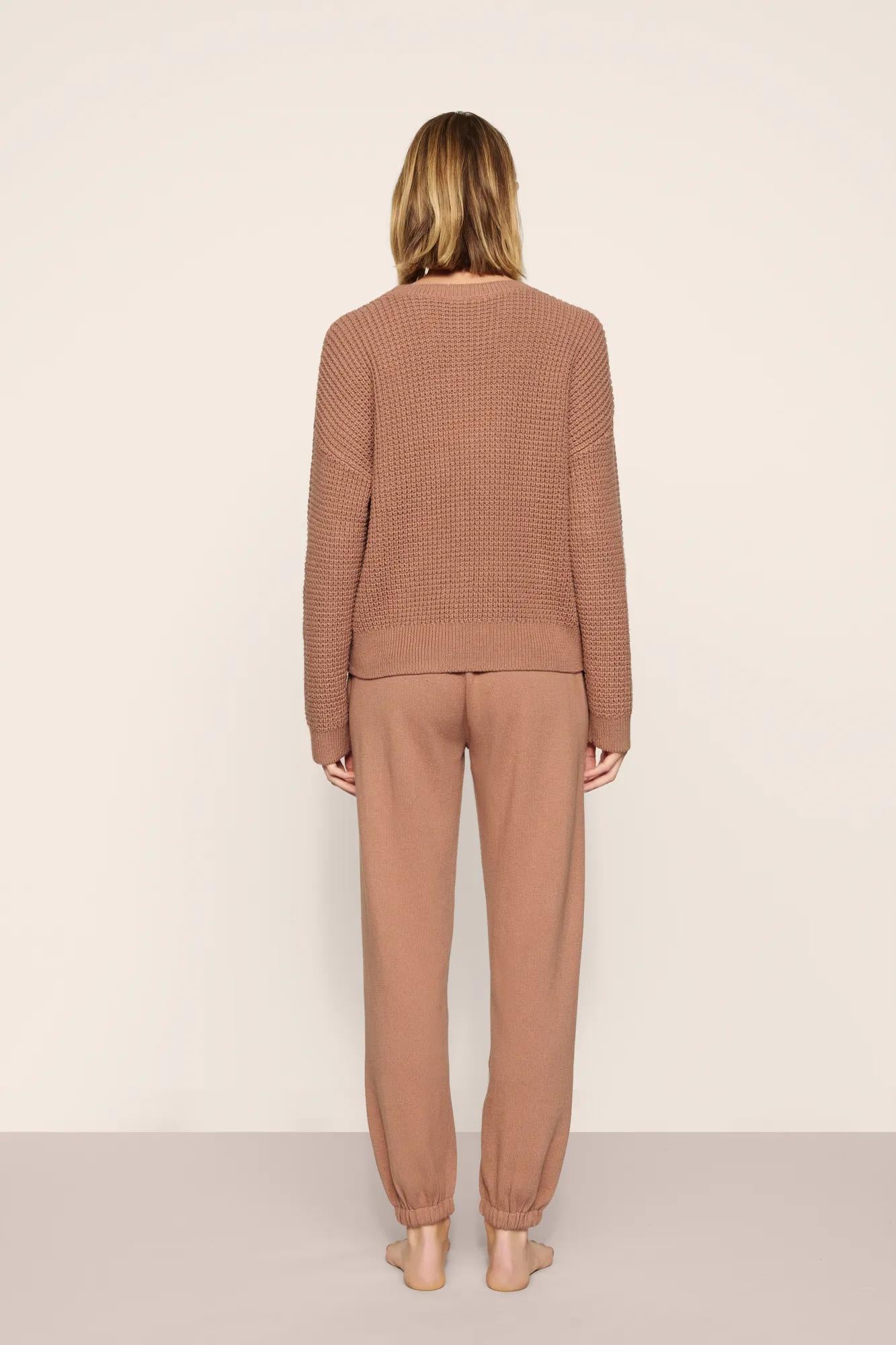 Model is wearing Recycled Sweater Cropped Crew  in  Hazelnut