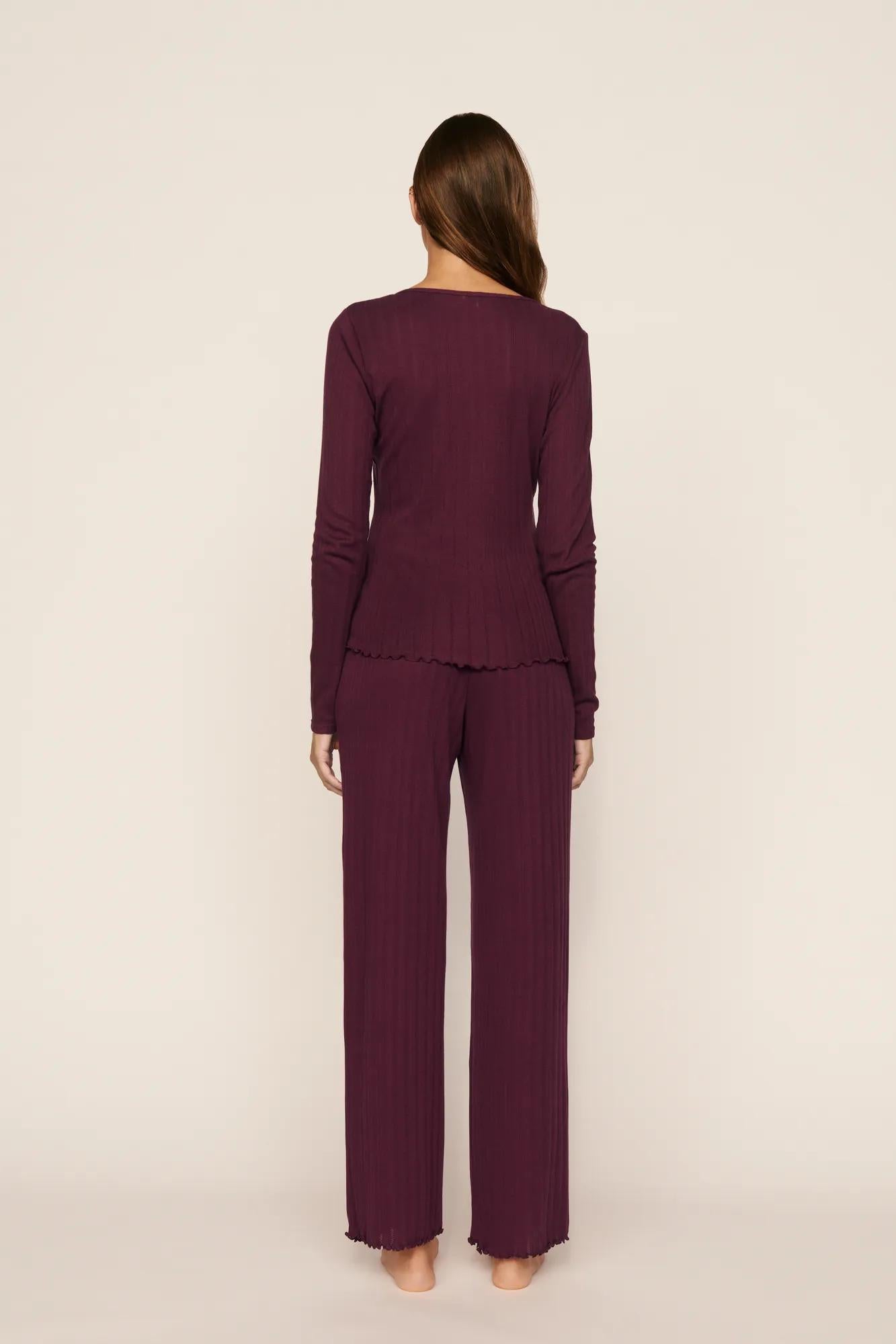 Model is wearing Pointelle Pant in Wildberry