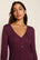 Model is wearing Pointelle V Neck Henley in Wildberry