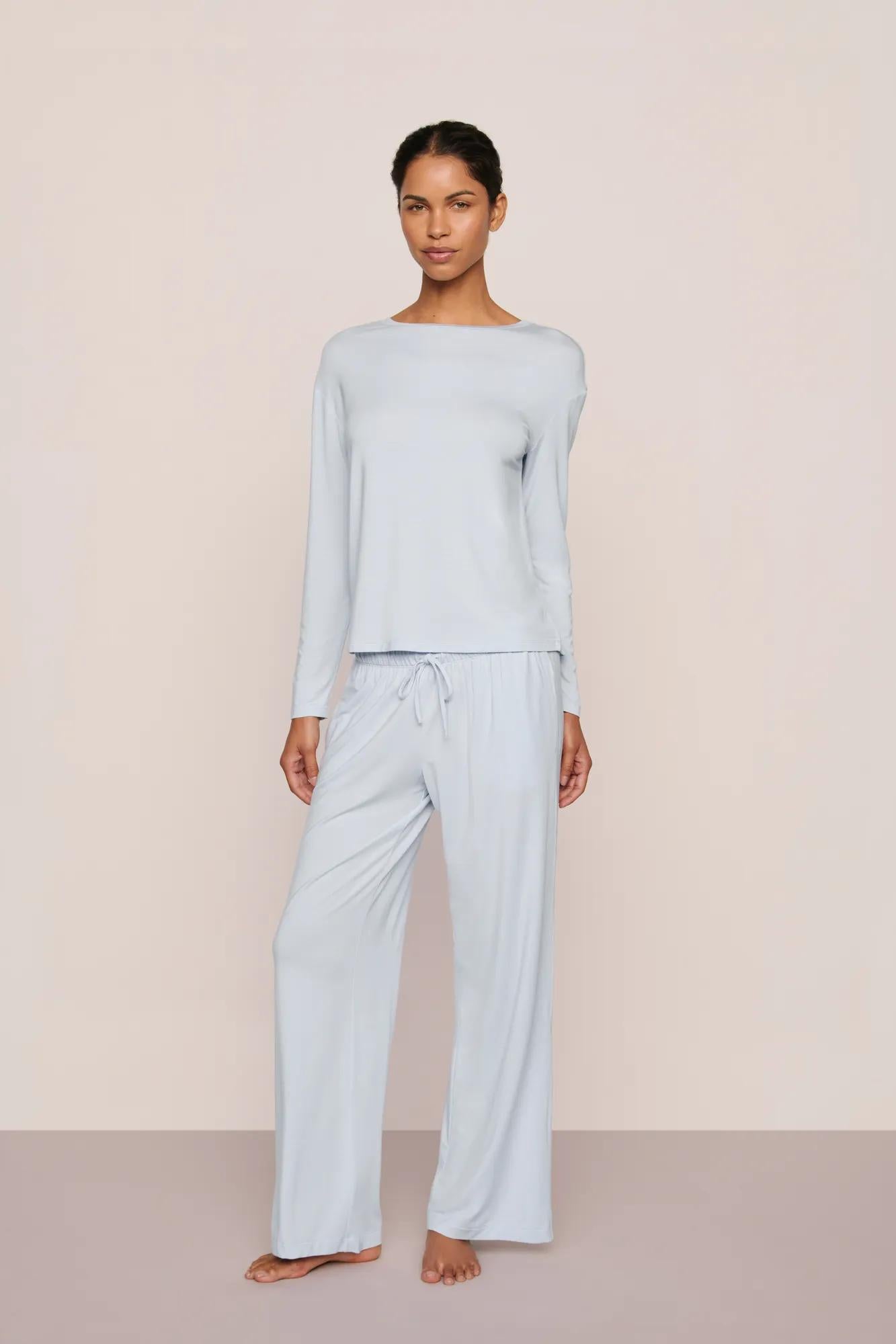 Model is wearing Gisele TENCEL™ Modal Everyday Long Sleeve  in Ice Blue