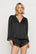 Model is wearing Washable Silk with Lace Embroidery Long Sleeve Top & Short PJ Set in Black