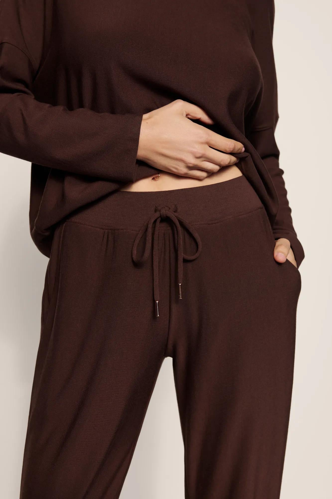 Model is wearing Softest Sweats Jogger in Chocolate