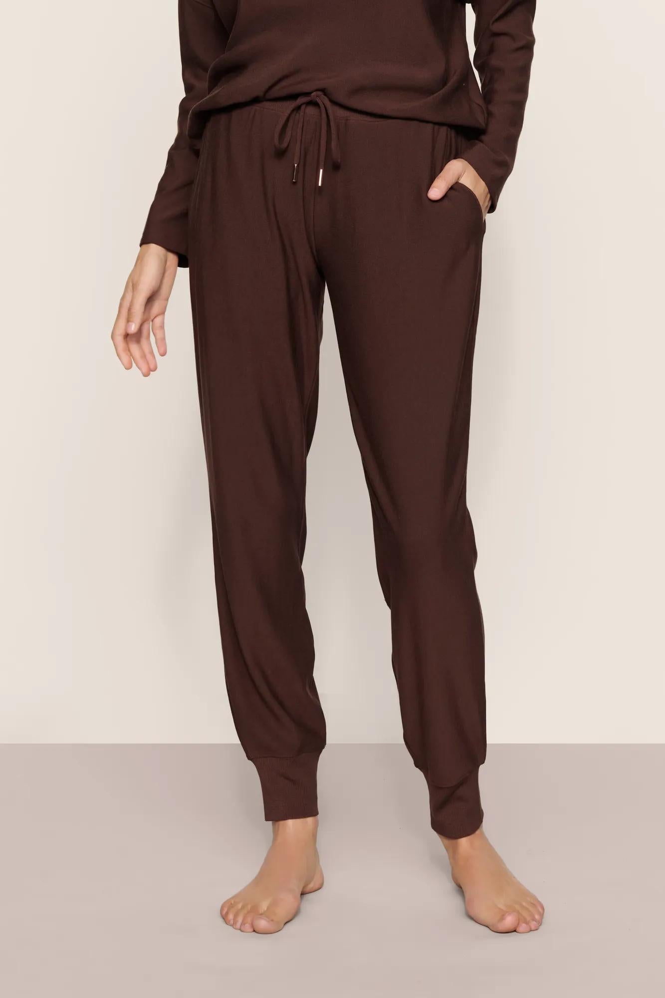 Model is wearing Softest Sweats Jogger in Chocolate