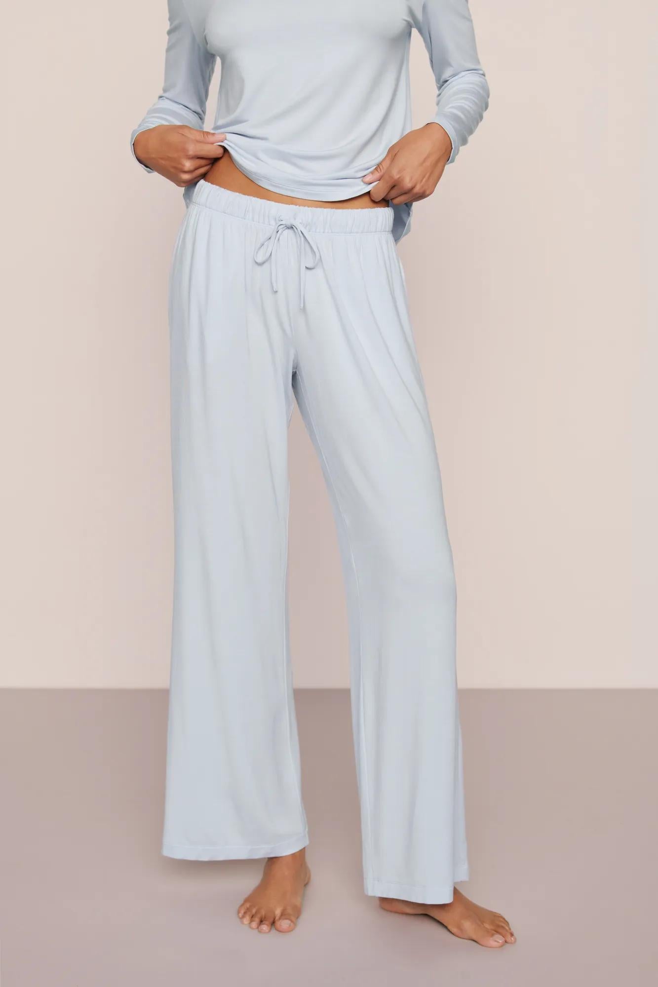 Model is wearing Gisele TENCEL™ Modal Everyday Straight Leg Pant  in Ice Blue