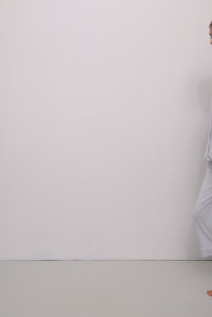 Video of model wearing Gisele TENCEL™ Modal Short Sleeve Crop PJ Set in Ice Blue/Ivory